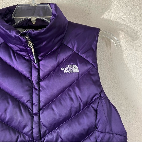 THE NORTH FACE Women Puffer Vest 550 Goose Down  Zip Up Winter Travel Purple M - Picture 3 of 11